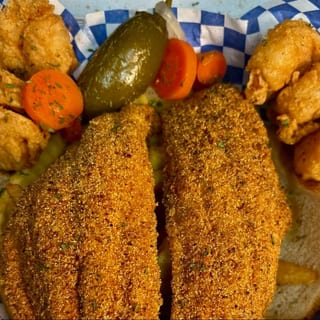 2 Piece Catfish/W 6 Shrimp and Fries